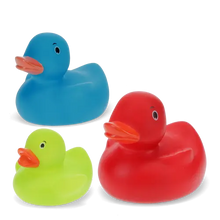 Load image into Gallery viewer, Bath toys - set of three colourful ducks
