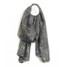 Load image into Gallery viewer, POM - Smokey Grey Washed Recycled Polyester Scarf gold foil
