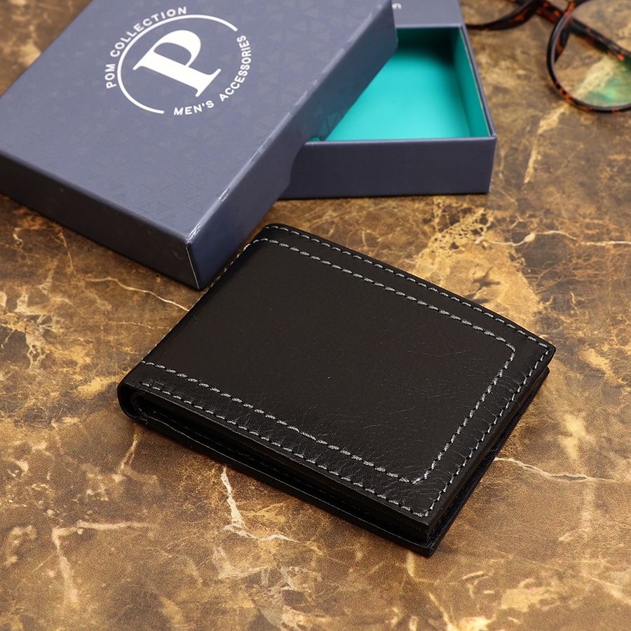 POM - Black bi-fold leather wallet