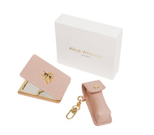 Load image into Gallery viewer, Pink - Oblong compact mirror &amp; lipstick holder set
