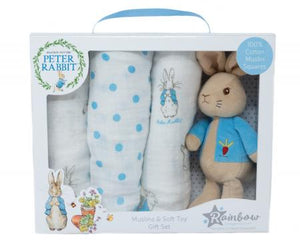 Rainbow Designs - Peter Rabbit Soft Toy & Muslin Gift Set